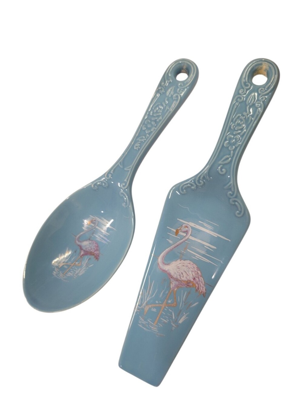 RARE Fiestaware China Specialties “Noon Over Miami” Cake Server & Spoon Set